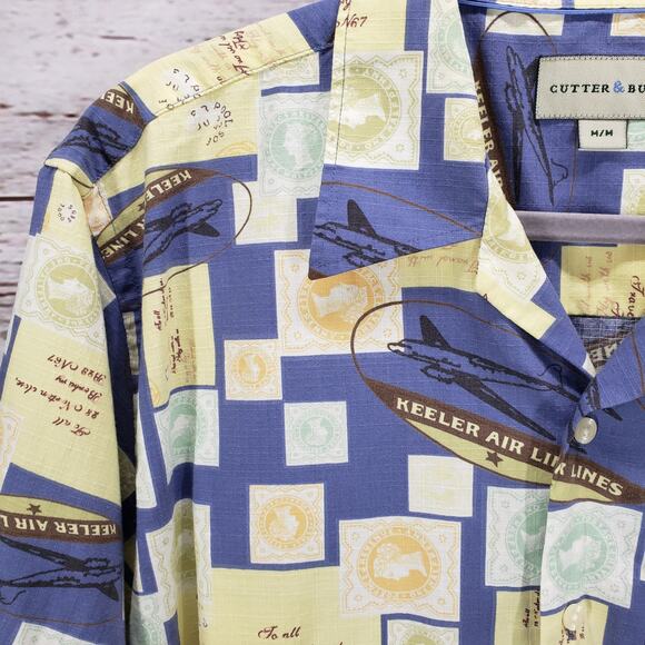 Cutter & Buck Men's Keeler Airlines Passport Stamp Print Shirt Medium - Picture 6 of 14